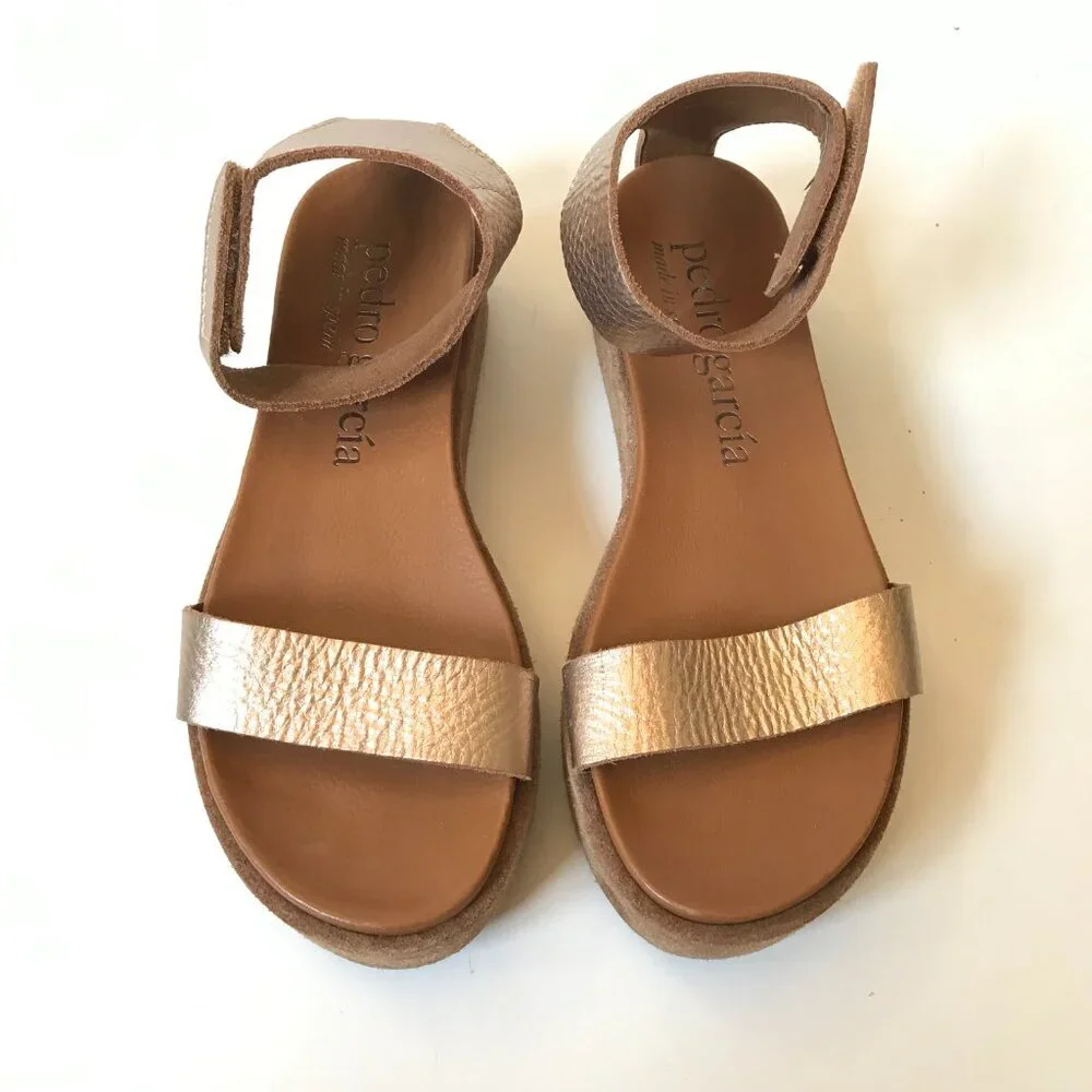 Pedro Garcia Genar Platform Sandals Womens 39 Brown Copper Suede Leather Shoes - Picture 6 of 13